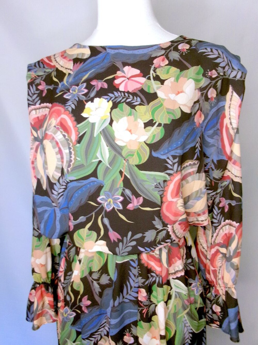 Philosophy Floral Shift Dress Black Multicolor Ruffle Sleeve Boho Medium